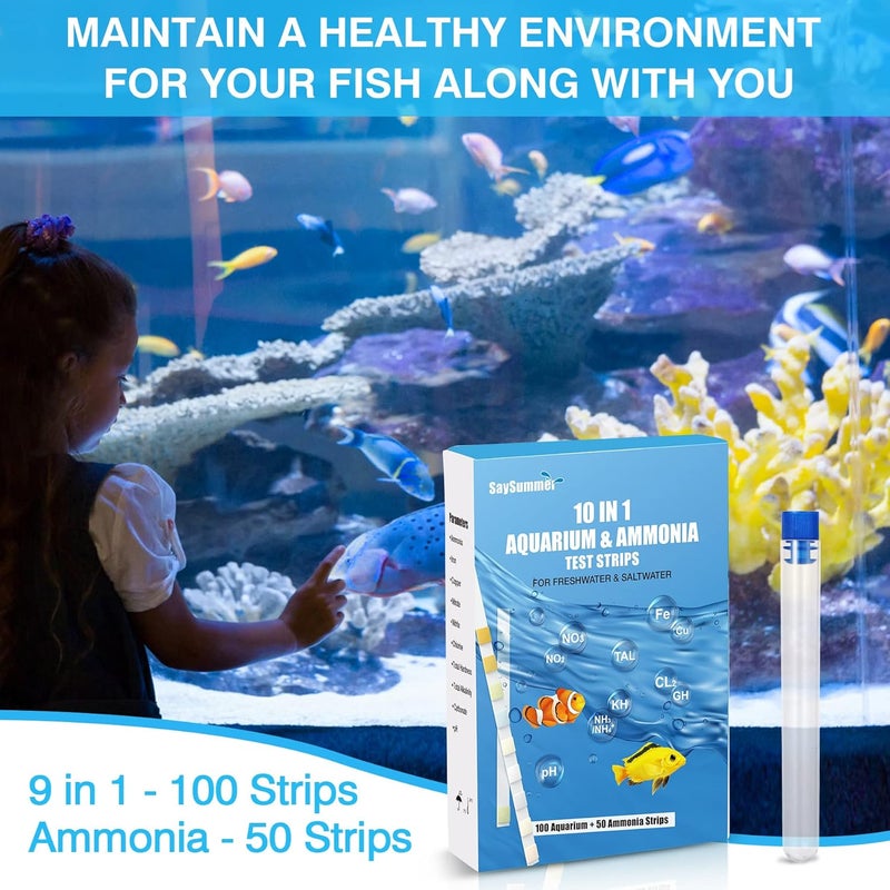SaySummer 10 in 1 Ammonia Test Kit for Aquarium, 150ct Aquarium Ammonia Test Strips Freshwater Saltwater, Fish Tank Aquarium Test Strips Kit - Testing Ammonia and 9 More ! - Image 5